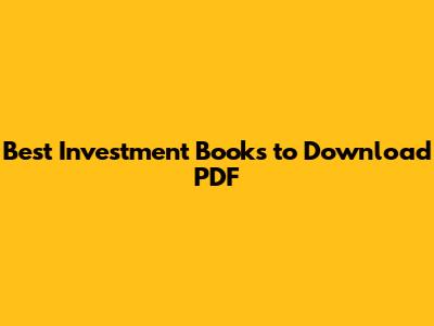 Best Investment Books to Download PDF