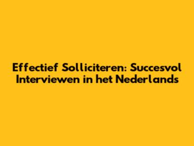 Effectief Solliciteren: Succesvol Interviewen in het Nederlands
