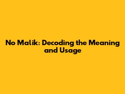 No Malik: Decoding the Meaning and Usage